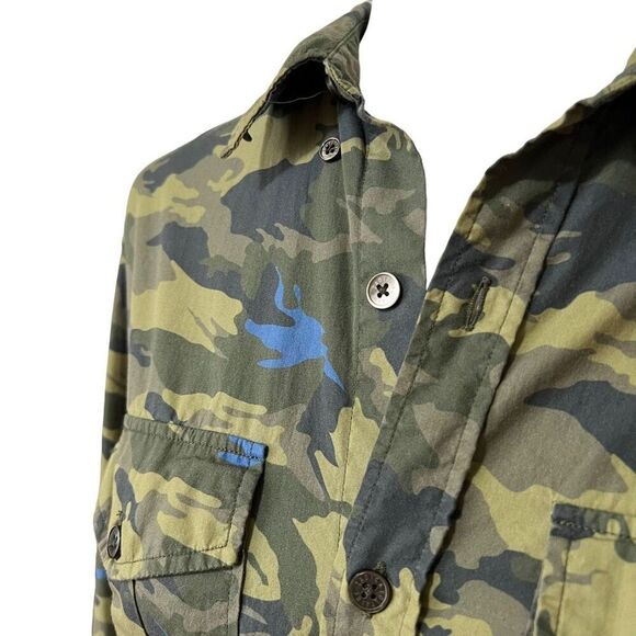 Zadig & Voltaire Iconic Green Camouflage Medium Print Long-Sleeve Button-Down To - Picture 5 of 12